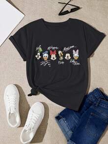 Disney 'Mickey Mouse Clubhouse' Patterned Printed T-Shirt, Round Neck Pullover Women'S Casual Sports Short-Sleeve Top - màu đen - Xem 1