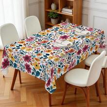1pc Rectangular Polyester Tablecloth, Floral Pattern, Single-Sided Printing, Suitable For Tabletop, Washable And Reusable, Applicable For Indoor, Outdoor, Patio, Wedding, Party, Dining, Craft Exhibition, Banquet Decoration - Multicolor - View 9