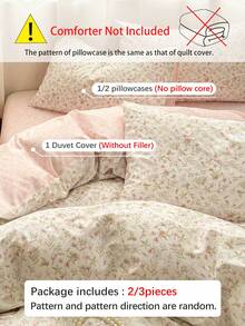 2/3pcs Floral Pink Flower Pattern, Dorm Essential, Ultra Soft Cute Style, Fresh And Tight, Spring/Summer Women's Necessity, Duvet Cover Set, Duvet Insert Not Included, Double, Queen And King Size Available - Multicolor - View 6