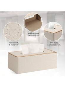 1pc PU Leather Tissue Box Holder, Rectangular Tissue Box Cover For Napkins, Rectangular Tissue Holder, Suitable For Bathroom, Home, Office, Beige, Random Style Shipped - Beige - View 6