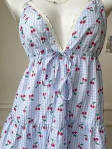Vestido corto casual de mujer con tirantes de espagueti y espalda descubierta de unicolor, para verano - Azul - Ver 7