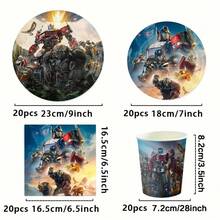 Robot Warrior Theme Disposable Party Tableware Set, Action Character Print Paper Plates, Cups And Napkins Set, Suitable For Birthday, Movie Night Party Supplies - Multicolor - View 4
