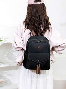2026 New Minimalist And Versatile Solid Color Corduroy Backpack For Women, Adjustable For Daily Use, School And Travel, Gift - 黑與白 - 查看 4