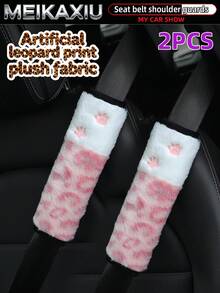 MEIKAXIU 1pc/2pcs New Leopard Print Plush Paw Print Car Seat Belt Shoulder Cover, Anti-Chafing Pressure Relief Comfortable Car Interior Accessory For Women - Leopard Print Plush Paw Print Style - View 18