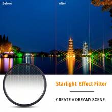 Filtro de estrella QZSD, filtro de efecto fotográfico, puede presentar efecto de estrella de 6 líneas, también llamado filtro de estrella, adecuado para la toma nocturna de fuentes de luz concentradas. Aplicable para la instalación frontal en cámaras DSLR y lentes sin espejo - Ver 4