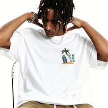 Men's T-Shirt Palm Tree Surfboard Ocean Waves Sand Comfortable And Versatile Outdoor Casual Short Sleeve - White - View 2