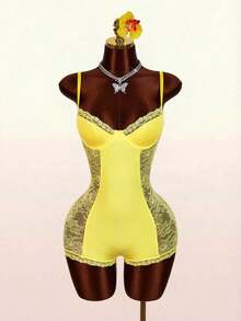 Mono Sexy con Encaje y Parches para Mujer de - Amarillo - Ver 6