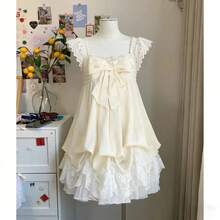 Japanese Sweet Lace Bubble Hem Sleeveless Cute Short Mini Kawaii Feminine Vintage Y2K Retro Summer Dress 2026 Outfit For Women - 7019 米色短套裝 - 查看 5