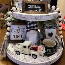 1pc Vintage Mini Metal Pickup Truck Decor For Coffee Bar, Includes Book Accessory, Suitable For Coffee Station, Farmhouse Style Tiered Tray Tabletop Decor, Home Kitchen, Office, Cafe - Coffee Version - View 5