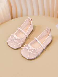 Girls' Polka Dot Mesh Ballet Flats, Breathable Bow Knot Mary Jane Shoes, Soft Non-Slip Flat Shoes For Kids Daily Party Performance - Pink - View 4