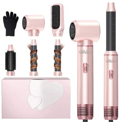 UKLISS 5-In-1 Multi-Functional Styling Tool (Hot Air Brush + Auto Curler) | 5 Detachable Replacement Heads + 3 Temperature Settings | Auto Curling, Create Salon-Level Curls/Waves/Straight/Smooth Styles | Volumize Bangs, Boost Root Volume, Say Goodbye To Frizz | Customizable Styling, Create Layers/Inward Curls | Suitable For All Hair Types