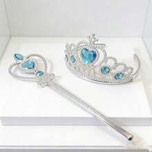 7pcs Clothing Accessories Set, Suitable For Adult Costume, Includes Crown Set, Necklace, Bracelet, Earrings, Ring, Gloves, Perfect For Daily Wear And Holiday Dress-Up,Halloween - Blue - View 2