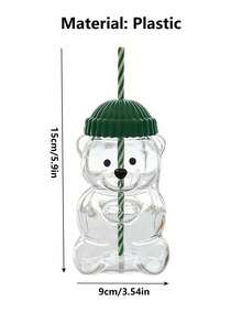 1/2/3/4/5/10 cái, 15CM*9CM/5.9IN*3.54IN, Cốc hút ống hình gấu dễ thương, Cốc hút ống gấu Teddy, Cốc gấu có nắp, Chất liệu nhựa, Phù hợp sử dụng hàng ngày và đi ra ngoài, Có thể chứa nước trái cây, đồ uống lạnh, sữa, cà phê - màu xanh lá - Xem 3