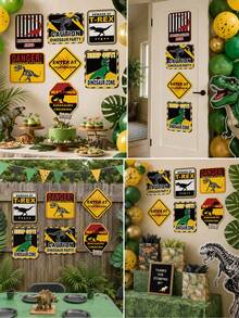 7pcs Dinosaur Theme Warning Signs, Caution T-Rex/Brachiosaurus Ahead/Proceed At Your Own Risk, Suitable For Dinosaur Theme Birthday Party Decor, Boys Bedroom Dinosaur Area Decor - Paper Dinosaur Sign - View 6