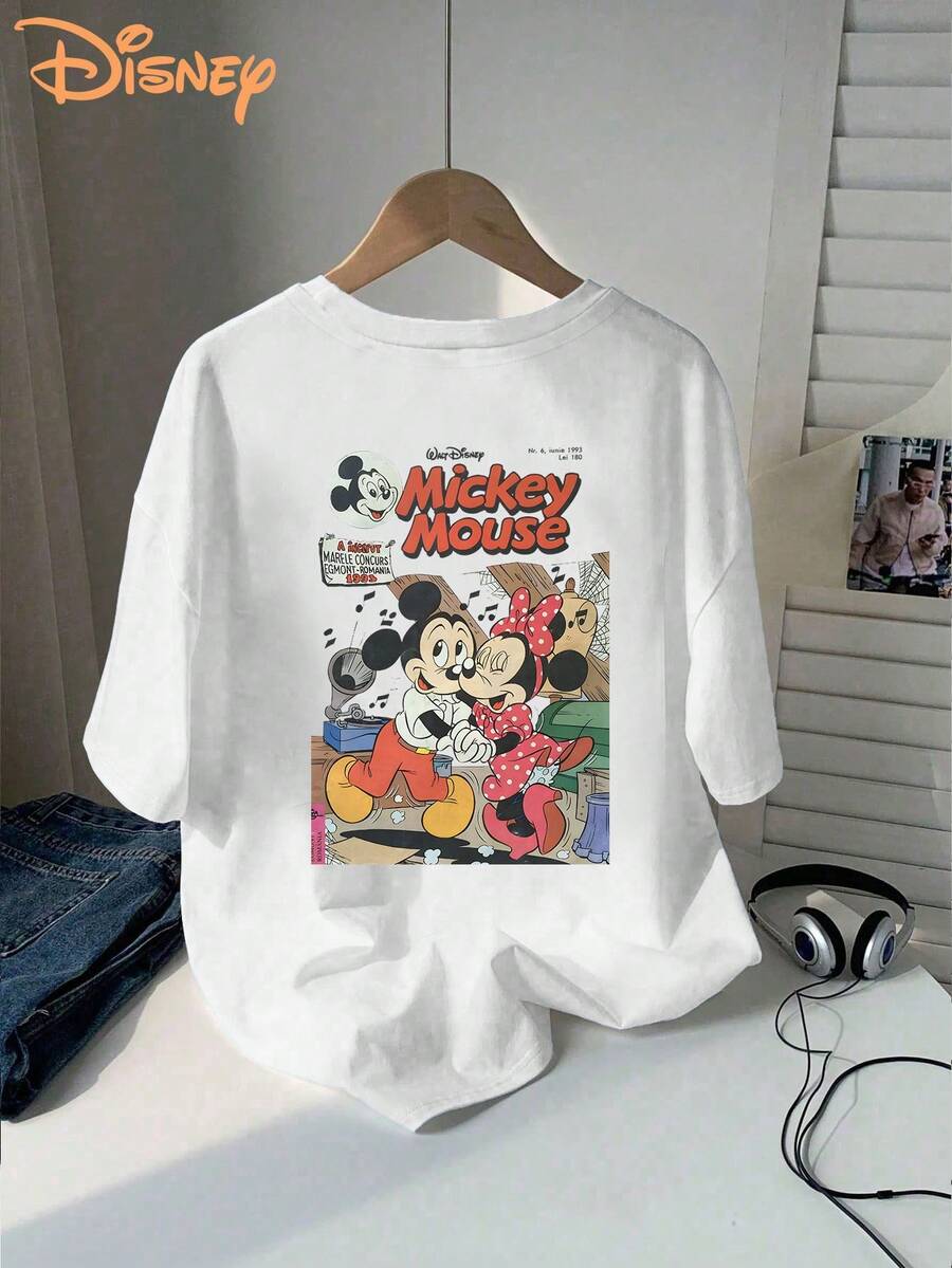 Disney Officially Licensed 100% Cotton T-Shirt, Unisex Short-Sleeve T-Shirt, Mickey Mouse Comic Print V-Neck T-Shirt, Casual Short Sleeve Top For Women, Spring/Summer Collection, Officially Licensed, Perfect Gift Idea, Casual Wear |     Playful Design |     Graphic T-Shirt - trắng - Xem 1