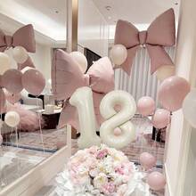1 Set Blush Pink Balloon With Large Bow Foil Balloon Set, Bohemian Theme Birthday Party Decoration Supplies, Suitable For Baby Shower, Wedding - View 2