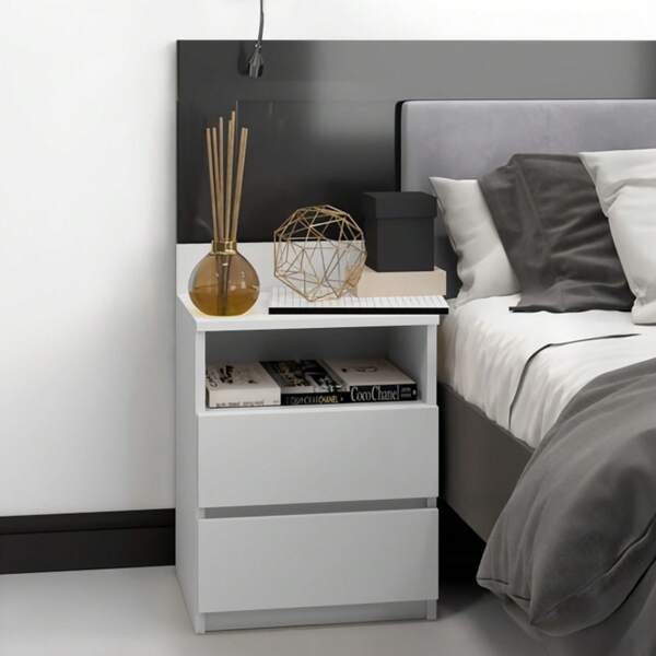Multi-Functional All-In-One Nightstand With Backrest, Open Storage Compartment + 2 Drawers, 4 Colors Available, Space-Saving Bedside Cabinet For Small Spaces, Universal Use For Bedroom/Apartment/Dorm, Silent Slides Large-Capacity Bedside Storage Unit
