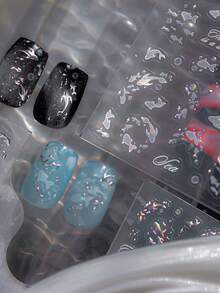 1件 5D金屬彩色魚美甲貼紙，夢幻可愛魚與星海美甲裝飾，自黏式美甲貼 - 彩色 - 查看 5