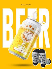 1 par de calcetines de media caña con base gris y talón negro, diseño de tubo de cerveza, set de regalo en caja metálica para pareja, Body de elasticidad moderada con estampado divertido de etiqueta de cerveza en inglés, diseño creativo y realista de cerveza, adecuado para reuniones de amigos / regalo sorpresa de Nochevieja y Navidad, calcetines vintage y peculiares para uso casual diario, regalo perfecto para viajes cortos / barbacoa al aire libre / deportes de fitness / beber en casa y otras ocasiones, transpirable para todas las estaciones, versátil para fiestas y uso en el hogar - Gris - Ver 8