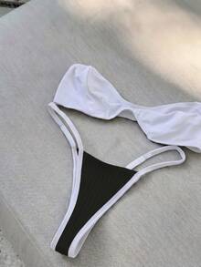 Women's Solid Color Bikini And Triangle Panty Swimwear Set Vacation - Multicolor - View 2