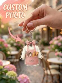 1pc Customized Name Baker Keychain, Pink Cooking Apron Key Ring, Cake Decorator Pendant, Cute Kitchen Whisk Keychain, Cooking Enthusiast/Chef Retirement Gift - Multicolor - View 1