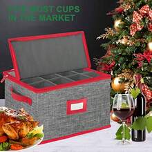 Caja de almacenamiento para copas de vino con divisores caja de almacenamiento para tallos apilable para hasta 12 vasos recipientes de vidrio para día festivo gris y rojo - Gris y rojo - Ver 8