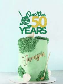 1 pieza Decoración para pastel de golf con brillo verde y dorado "Par for 40/50/60 años", decoración de pastel de cumpleaños con tema de golf para hombres, papá, esposo, abuelo, suministros para fiesta de 40, 50 y 60 cumpleaños y jubilación - Ver 4