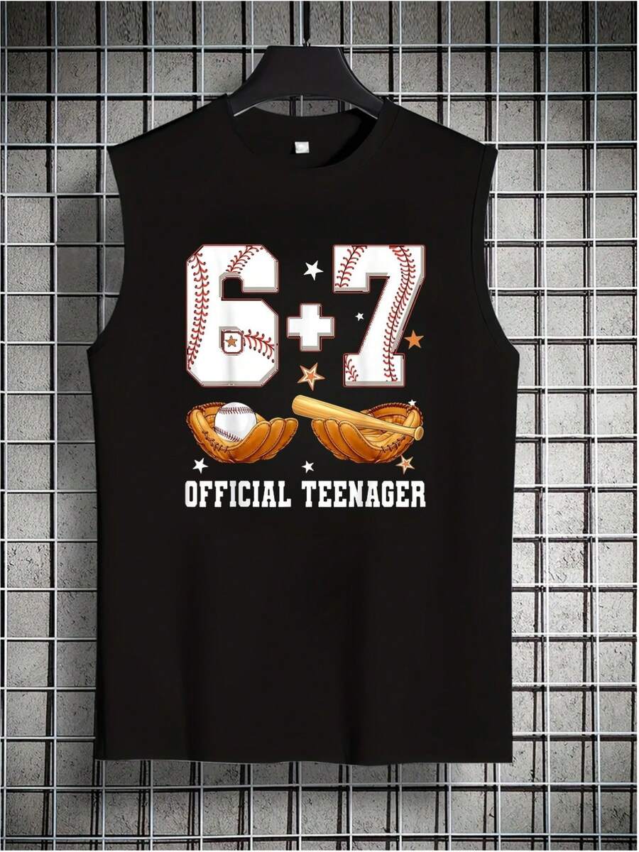 Baseball Style Men's Vest With Numbers And Gear Design For Summer And Spring Activities Perfect Gift For Teenagers And Baseball Fans01 - Black - View 1