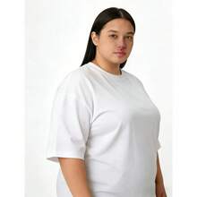 XXXL[Talla grande ]Camiseta solida de cuello redondo, camiseta informal de manga cortacon cuello redondo para uso diario, para el verano - Blanco - Ver 4