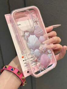 1pc Seashell Pattern Contrast Color Shockproof Phone Case, TPU Material, Suitable As Holiday Gift, Compatible With Apple 11 12 13 14 15 16 Pro/Pro Max/14 15 16 Plus/17, Unisex - Multicolor - View 2