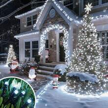 أضواء سلسلة LED بالطاقة الشمسية للاستخدام الخارجي، 200LED/100LED/50LED/20LED أضواء سلسلة جنية مع 8 أوضاع، IPX4، ديكورات مهرجان LED مناسبة للأشجار والفناءات والحدائق والحفلات، ديكور سقف العطلات، حفلات الزفاف، ديكور شجرة عيد الميلاد - أبيض - مشاهدة 1