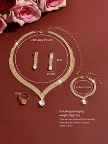 1 Set Elegant Bridal Jewelry, Teardrop Crystal Necklace, Dangle Earrings, Adjustable Bracelet, Ring, Bridal & Bridesmaid Full Jewelry Set, Suitable For Wedding, Engagement, Party - Multicolor - View 3