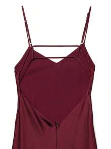 Vestido de satén con escote en V y espalda descubierta, elegante vestido de fiesta/evento con estilo de lencería, negro de verano - Burdeos - Ver 3