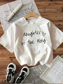 Women's Summer Cotton T-Shirt, Double-Sided 'I Am A Daughter Of The King' Print, Inspirational Religious Text, Round Neck Short Sleeve - White - View 2