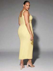 Vestido de tirantes de cuello redondo, vestidos de verano para mujer - Amarillo claro - Ver 7