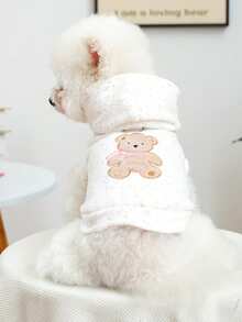 PETCIRCLE 宠物服装一件装，室内外皆宜，欧美韩风，适合贵宾犬、泰迪犬、小型犬及幼犬，休闲舒适连帽衫 - 小熊图案 - 彩色 - 查看 1