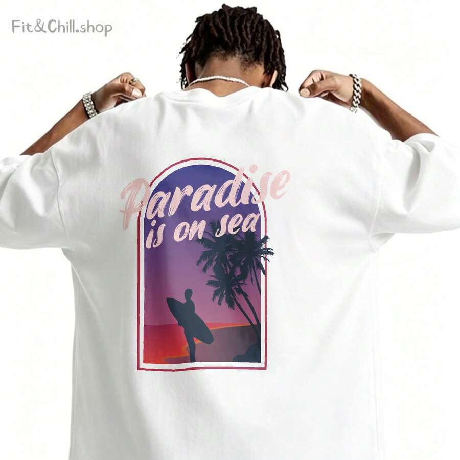 Men's T-Shirt Paradise Is On Sea Hawaii Comfortable And Versatile Outdoor Casual Short Sleeve - White - View 1