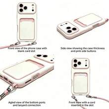 [Colorful Line Heart Print] Fresh Summer Breeze Card Holder Phone Case With Lanyard, Supports Card Insertion, Compatible With IPhone 11/12/13/14/15/16/17 Pro/Pro Max, Full Camera Protection Anti-Drop Case - Multicolor - View 5