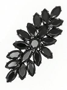 1pc Black/Silver Tone Cubic Zirconia Leaf Hair Clip, Sparkling Rhinestone Barrettes For Party & Evening - Multicolor - View 14