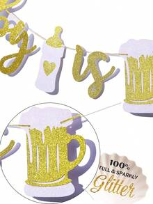1 Set A Baby Is Brewing Gold Glitter Banner With Baby Bottle & Beer Mug, Beer Themed Coed BabyShower Decorations, Couples BabyShower & Gender Reveal Party Decor - View 2