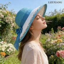 Stylish Straw Hat With Bowknot,Hats For Women,Beach Hats For Women,Elegant Women's Sun Hat, Beach Sun Protection Hat, UV Protection Hat - 淺藍色 - 查看 10