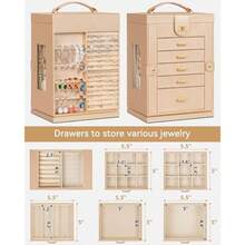 AKOZLIN Caja de Joyería Organizadora de 6 Niveles Funcional Giratoria 360° Estuche de Almacenamiento de Joyas para Mujeres y Niñas Soporte para Anillos Collares Aretes y Pulseras con Espejo - Champn - Ver 4