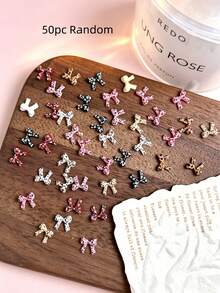10-100pcs Y2K Leopard Print Bow & Heart Nail Charms, 3D Resin Flatback Nail Art Decoration, Cute Mini Bow Nail Studs For DIY Manicure Accessories - Multicolor - View 13