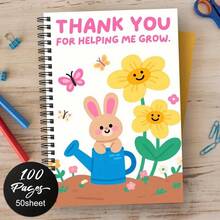 1pc Spiral Bound Notebook With Cute Rabbit In Teapot Design, Vibrant Floral & Butterfly Theme, Ideal For Inspirational Writing, Suitable For School Or Office Use, Unique Gift For Friends And Colleagues, Lined Pages - K - View 2