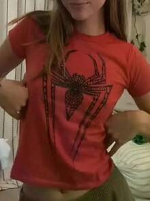 [Crop Top] 2D Flat Spider Web Design T Shirt Acrylic Pendant Ornament For Home Decor And Party Decoration Holiday Gift For Fans  Y2k Clothes Women,Summer Outfits For Women,Vacation Outfits Women,Dresses For Women Summer, Graphic Tees Women Crop - 紅色 - 查看 1