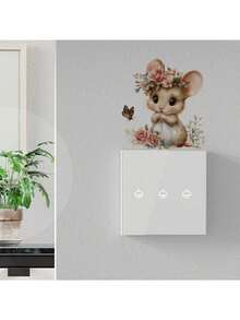 Cute Floral Crown Mouse Butterfly Socket Wall Sticker, Watercolor Animal Self-Adhesive Socket Decal, Suitable For Home Decor - Crown Mouse Butterfly - View 5