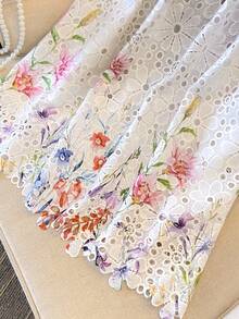 High-Waisted Elastic Skirt With Embroidered Lace And Water-Soluble Print - 白色的 - 查看 4