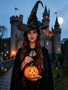 1pc Halloween Women Witch Hat,Devil Spider Wizard Hat,Black Ruched Crooked Wicked Witch Cap For Costume Cosplay Party Halloween Party Favors Party Favors Trick-Or-Treat And Activities Halloween Party Favors Supplies Activities Games Gifts. - A - View 4