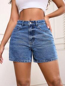 PETITE Shorts de mezclilla casuales y sencillos de unicolor para mujer, shorts de mezclilla de verano - Lavado ligero 2 - Ver 9