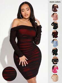 asdSHEIN  Vestido de hombros descubiertos de malla para mujerasd 021S - Burdeos - Ver 7